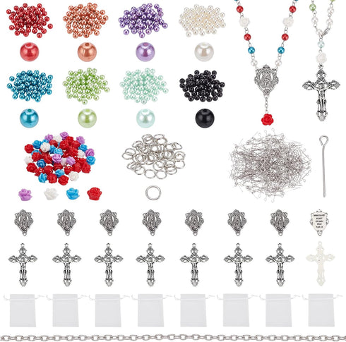 PH PandaHall Rosary Necklace Making Kit Rosary Prayer Making Supplies First Communion Necklace Set Pearl Beads Cross Beads Kit for Rosary Easter E...