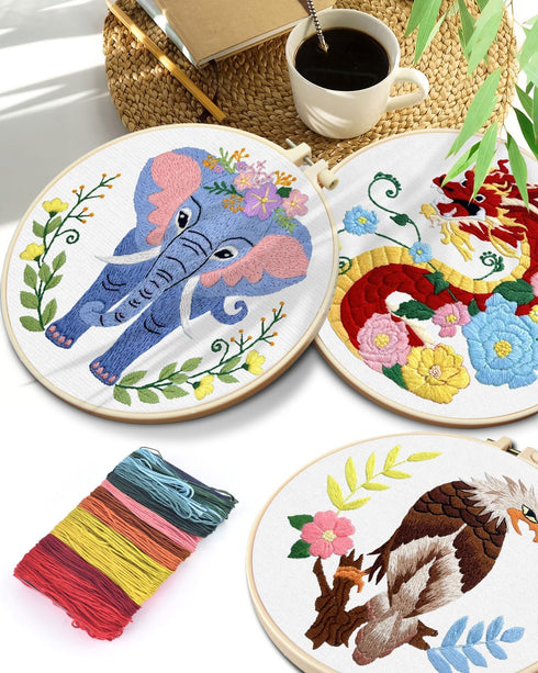 TINDTOP Embroidery Kit for Beginners Adult, Elephant Embroidery Kit for Beginners Include Embroidery Cloth Hoops Threads for Craft Lover Hand Stit...