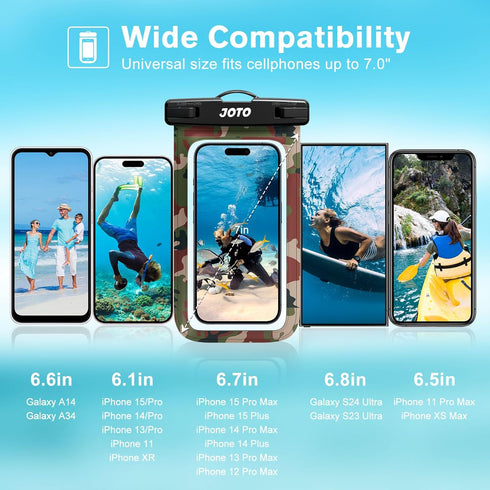 JOTO Universal Waterproof Phone Pouch Cellphone Dry Bag Case for iPhone 14 13 12 11 Pro Max Mini Xs XR X 8 7 6S Plus SE, Galaxy S21 S20 S10 Plus N...