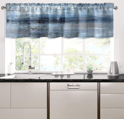Blue Grey Kitchen Valances for Windows Navy Blue Kitchen Curtain Valance Abstract Art Window Treatment Valances for Living Room Bedroom Bathroom D...
