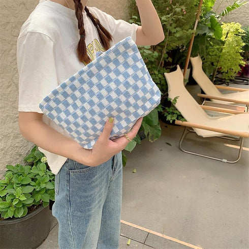 Cosmetic Bag Cute Makeup Bag Y2k Accessories Aesthetic Make Up Bag Y2k Purse Checkered Makeup Bag Cosmetic Bag for Women (Green and white)...