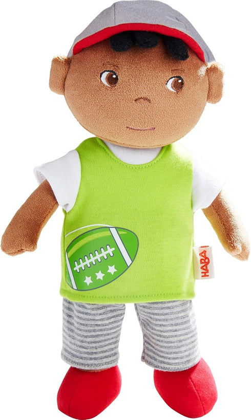 HABA Snug Up Soft Doll Mason- 11.5" Soft Boy Doll with Black Hair (Machine Washable)...