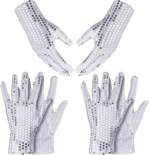 SATINIOR 3 Pairs Sequin Gloves Silver Glitter Gloves Sequin Dance Gloves for Skating Dressing Accessory...