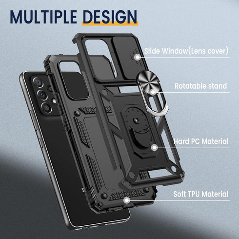 Goton for Samsung A53 5G Case, Galaxy A53 5G Case with Camera Cover & 360°Kickstand Ring with Tempered Glass Screen Protector, Military Grade Shoc...