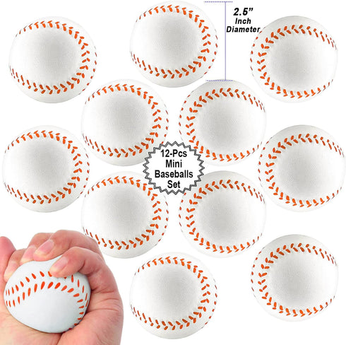Mini Sports Balls for Kids Party Favor Toy, Soccer Ball, Basketball, Football, Baseball (12 Pack) Squeeze Foam for Stress, Anxiety Relief, Relaxat...