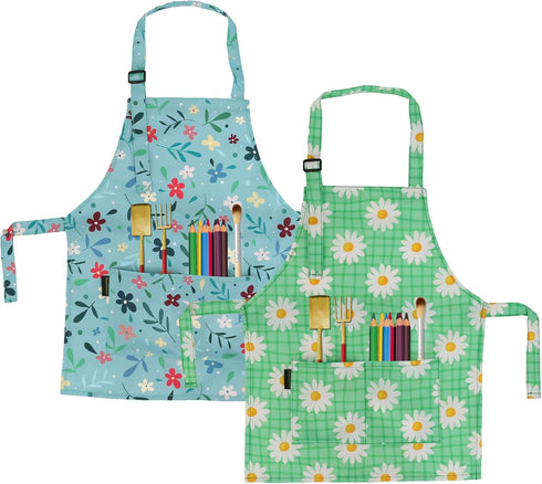 BeeGreen Kids Cooking Aprons w Adjustable Strap Kitchen Aprons w Front Pocket for Kids Toddler Painting Baking Artist...