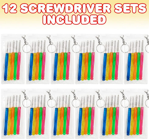 ArtCreativity 5 PC Mini Screwdriver Keychain Set, Pack of 12, Set Includes 5 Screw Drivers and Portable Pouch, Cool Birthday Party Favors for Boys...