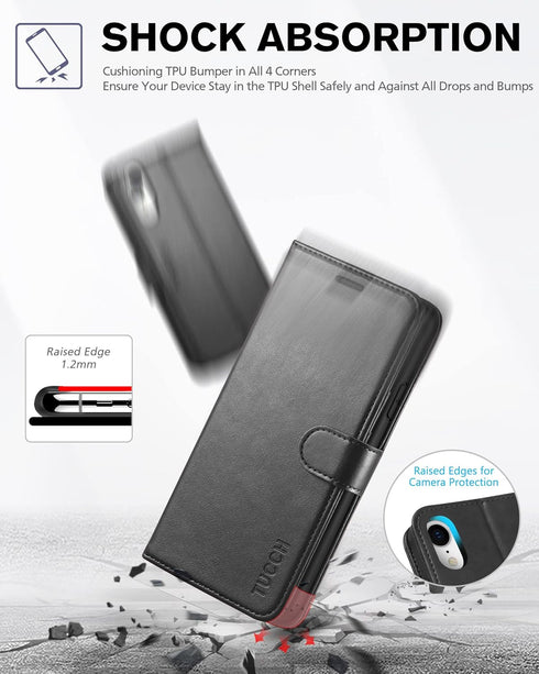 TUCCH Case Wallet for iPhone XR, Kickstand RFID Blocking Credit Card Slot PU Leather Folio Phone Cover with Wireless Charging [Shockproof TPU Shel...