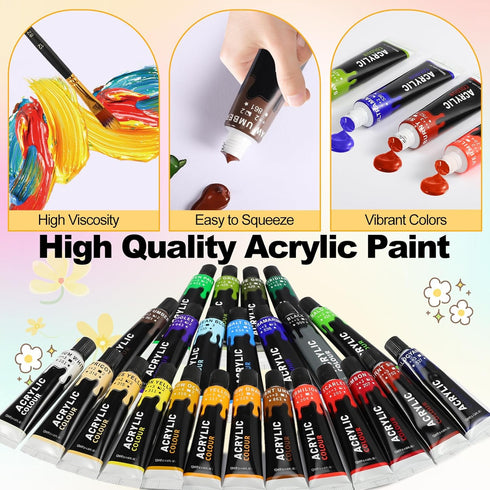 Acrylic Paint Set,39 PCS Artist Painting Supplies with 24 Rich Pigment Color,12 Brushes,Palette,Paint Art Knife & Sponge,Art Craft Paints for Kids...