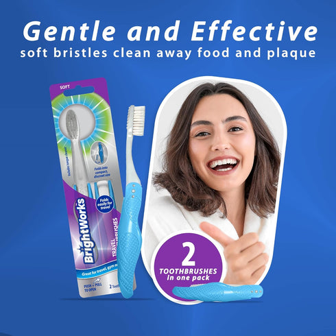 Folding Travel Toothbrush (6 Total, 3 Sets of 2) with Built-in Cover. Portable with Soft Bristles and Tongue Cleaner. for Camping, Hiking, Travel,...