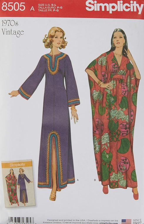 Simplicity US8505A 1970's Vintage Fashion Women's Ankle Length Caftan Sewing Pattern Kit, Code 8505, Sizes 10-20...