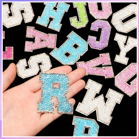 Yinder Glitter Resin Rhinestone Alphabet Letter Stickers Crystal Rhinestone Iron on Letter Self Adhesive A-Z Glitter Stickers for Art Clothing DIY...