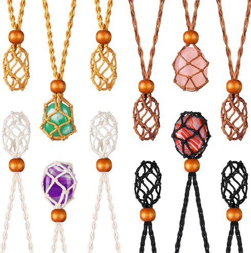 Hicarer 12Pcs Crystal Cage Necklace Holder Necklace Cord Empty Stone Holder Pendant Stone Holder Replacement Hand-woven Necklace Cord with Adjusta...