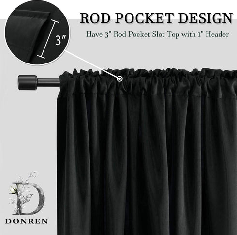 DONREN 12 Inches Long Black Valances for Windows - 2 Panels Blackout Window Valances for Basement with Rod Pocket (42 Inches Wide)...