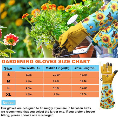 Gardening Gloves for Women, Rose Gloves Gardening Thorn Proof, Long Garden Gloves for Women, Breathable Cowhide Leather Gauntlet (Medium, Blue)...