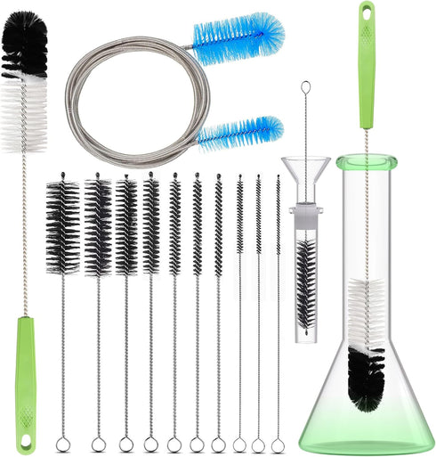 CUMFYHOUS-Set of 12 Tube Pipe Cleaners Brush Kit,Bottle Cleaning Brush,Bowl Cleaner,Long Straw Brush,17-inch Long Handle Brush,8.2-inch Different ...