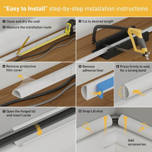 D-Line Half Round Cord Hider, Patented Cable Cover, Hide TV Wall Mount Wires, Raceway for Cords, Decorative Wire Covers, Paintable, Adhesive Cable...