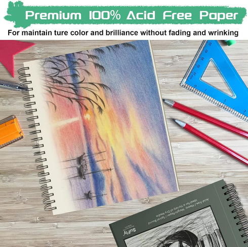 Sketch Book 5.5 X 8.5 - Spiral Sketchbook Pack of 2, SuFly 200 Sheets (68 lb/100gsm) Acid Free Sketch Pads for Drawing for Adults Spiral-Bound wit...