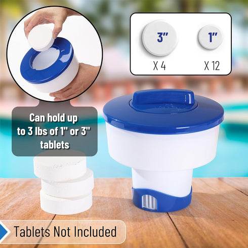 Pool Chlorine Floater, Collapsible, Chlorine Tablet Floater, Chlorine Floater 3 Inch Tablets, Floating Chlorine Dispenser for Pool, Pool Tablet Fl...