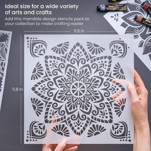 Arteza Mandala Stencils for Painting, 12 Unique Designs, 11.8 x 11.8 Inches, Thick Plastic, Art Supplies for Parties, Family Activities...