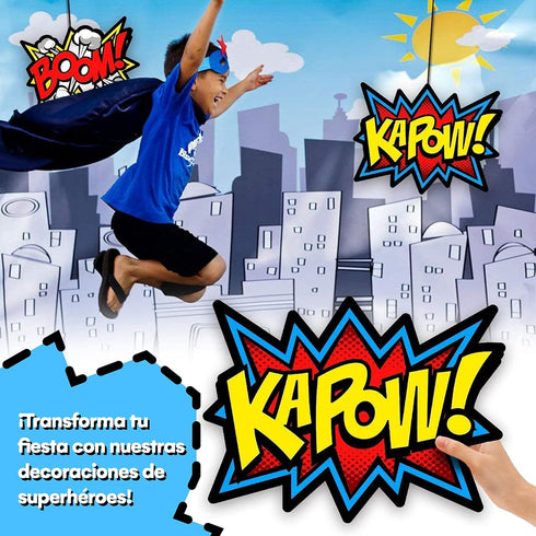 Bigtime Signs 12 Pieces Super Hero Stickers - Superhero Party Decorations for Birthday - Superhero Themed Party Favors - 12"x16" Sound Effect Sign...