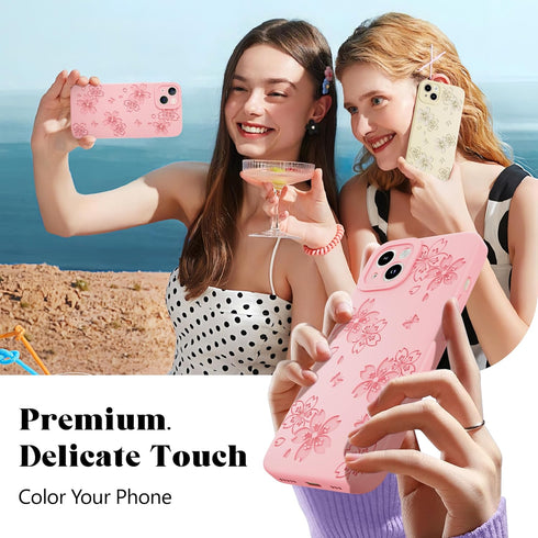 Compatible with iPhone 13 Case - Cute Butterfly Flowers Engraved Phone Case Compatible with iPhone 13 - Soft Silicone Case Compatible with iPhone ...