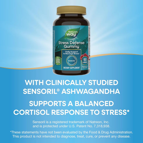 Nature's Way Stress Defense Gummies, Stress Support*, Supports Balanced Cortisol Response*, with Sensoril Ashwagandha, Vitamins B6, C, and D3, Ras...