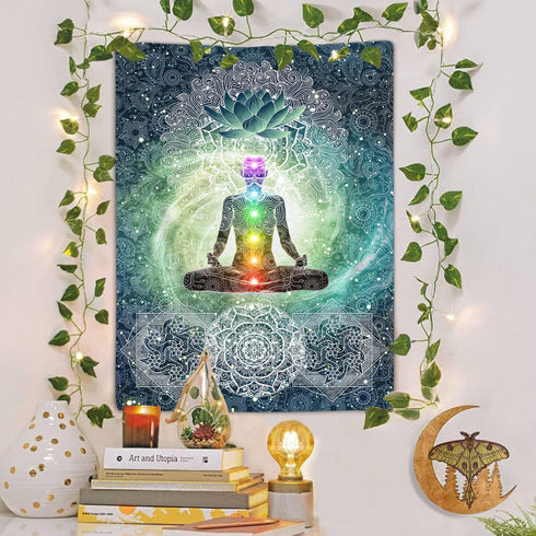 Meditation Vertical Tapestry, Yoga Decor Tapestry Wall Hanging for Bedroom, Lotus Tapestries Poster Beach Blanket College Dorm Home (40W X 60H)...