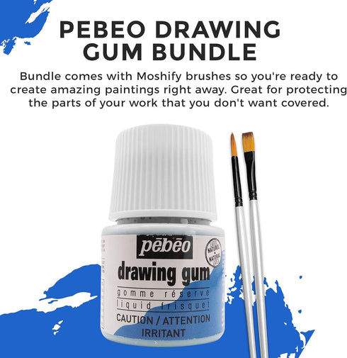 Pebeo Drawing Gum Made in France - Masking Fluid for Watercolor Painting and Various Art Projects - Bundled with Moshify Applicator Brush Set...