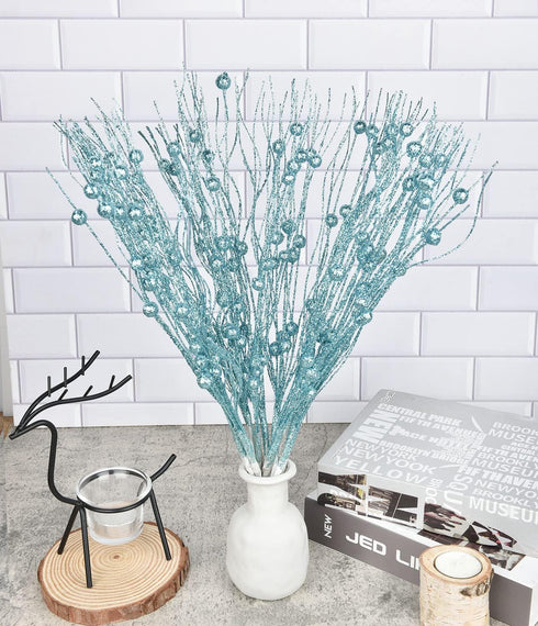DearHouse 22 Pcs Pack Christmas Glitter Berries Stems,16.5 Artificial Christmas Picks for Festival Holiday Crafts and Home Decoration … (Blue)...