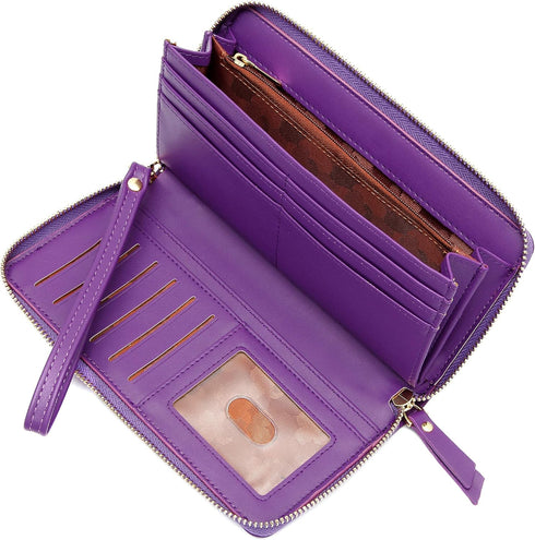 VOCUS Womens Wallet RFID Blocking Zip Around Wallet PU Leather Large Travel Long Purse Credit Card Holder with Wristlet...