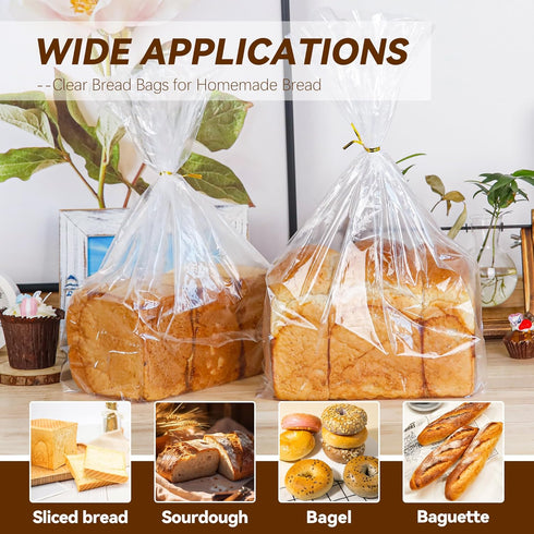 Bread Bags for Homemade - Clear Cellophane Bags Plastic Treat Bags with Ties for Airtight Storage of Baked Goods?50PACK,8x8x14in)...