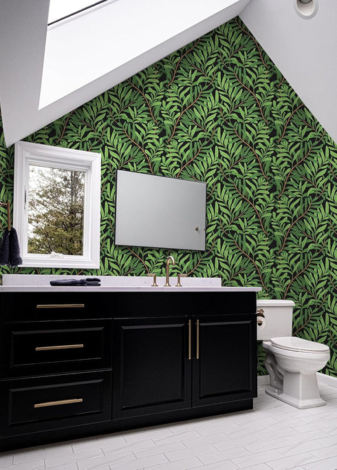 HAOKHOME 93382-1 Peel and Stick Wallpaper Forest Removable Stick on Contact Paper for Kitchen Morris Decor Black/Green/Brown 17.7in x 9.8ft...