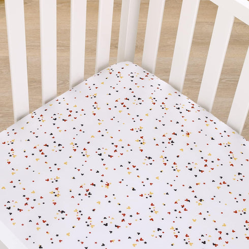 Disney Mickey Mouse - Red, Yellow, Black and White Mickey Confetti Nursery Fitted Mini Crib Sheet...