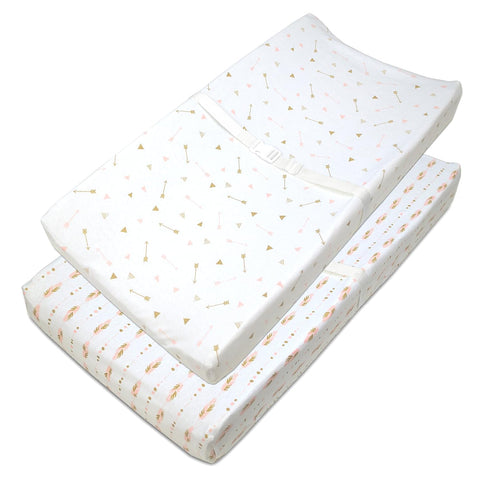 American Baby Company 2 Pack Printed 100% Cotton Knit Fitted Contoured Changing Table Pad Cover - Compatible with Mika Micky Bassinet, Sparkle Gol...