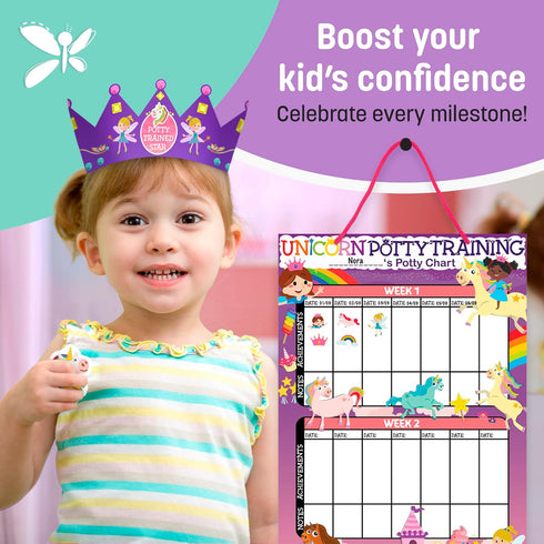 Potty Training Chart for Toddlers Girls, Unicorn Design - Sticker Chart, 4 Week Reward Chart - 213 Cute Stickers, Certificate, Instruction Booklet...