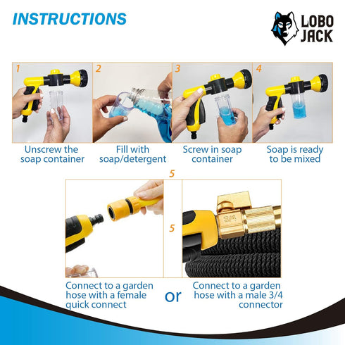 Foam Sprayer Gun, Pressure Nozzle for Car Wash, Watering plants, Pet Shower, Outdoor Fun - 8 Watering Patterns and Soap Dispenser (Yellow)...