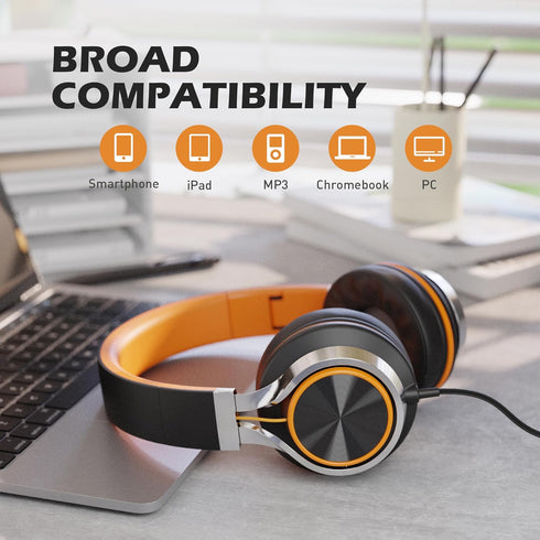 Kids Headphones, Headphones Wired with Microphone and Volume Control Folding Stereo Corded On-Ear 3.5mm Headset for Boys Girl Cellphones Tablets C...