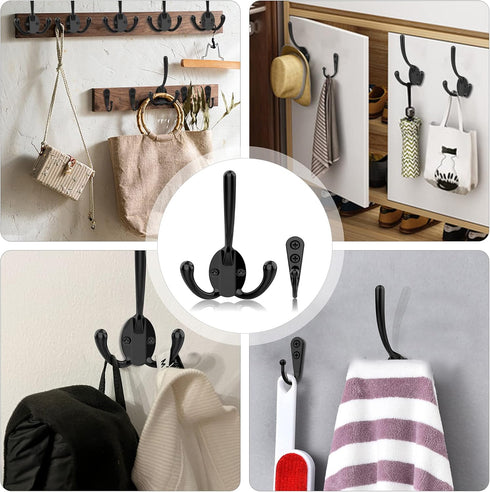 10 Pack Heavy Duty Wall Mounted Black Coat Hooks With 30 Screws - Mudroom, Backpack, Robe, Hat Hooks (Two Types of Hooks + Three Types of Screws I...