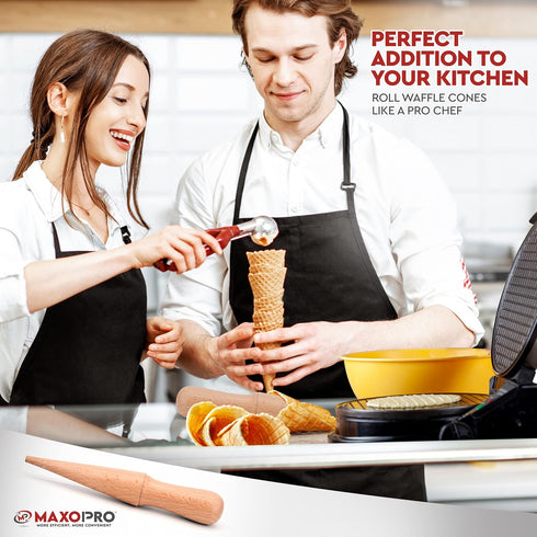 Ice Cream Waffle Cone Roller – 8.6 Inch Strong & Smooth krumkake cone roller - Wooden Pizzelle Cone Mold – Non-Slip Handle Waffle Cone Shaper Tool...