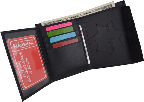 Marshal 100% Genuine Leather Bi-fold Badge Holder Black #2517TA...