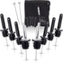 Bottle Pourers Set: 8 Stainless Steel Pour Spouts, 10 Long Dust Cap, 2 Cocktail Picks, Brush and Storage Bag - Metal Toppers for Liquor Spout Pour...