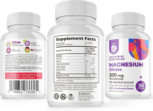 DR. MORITZ Magnesium Gummies Sugar-Free - Calm Magnesium Gummies Supplement for Children, Sugar-Free Magnesium Calm Chews for Kids & Adults (30 Co...