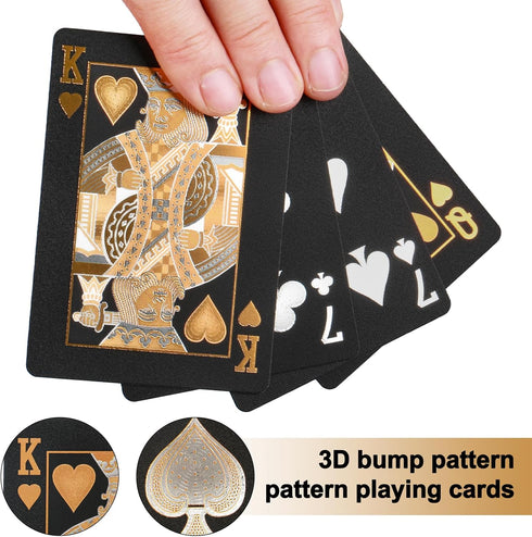 Waterproof Playing Cards, Black Deck of Cards,Plastic Playing Cards, Deck of Waterproof Foil Cards, Cool Poker Cards Set for Card Games in Gift Bo...