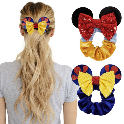 Mouse Ear Hair Scrunchies for Women, Cute Snow White Hair Bow Scrunchies for Girls Velvet Mouse Ears Hair Ties for Ponytail Party Favors Cosplay C...