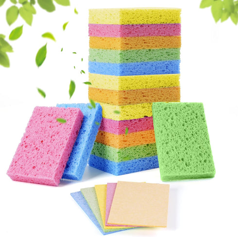 15 Pcs Cellulose Sponges Kitchen, 5 Colors Non-Scratch Colorful Sponges, Biodegradable Compressed Sponges, Large Cellulose Sponge for Kitchen, Bat...