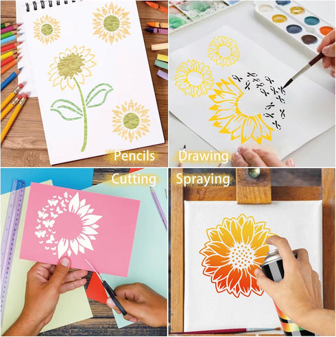 Large Sunflower Stencils for Painting Small Sunflower Paint Stencils for Painting on Wood Burning Art Craft Canvas Furniture Wall (11sunflower)...