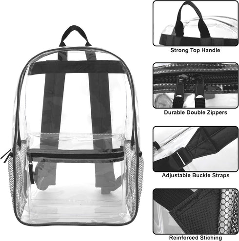 Trail maker Clear Backpack Heavy Duty with Padded Straps, Side Pockets for Kids, Boys, Girls, School, Stadium Approved Events...