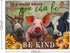WOWGOOMO Rustic Farm Cow Pig Donkey Wall Art Be Kind Movitational Wall Art for Office Farmhouse Animal Picture Print on Canvas Painting Framed Art...