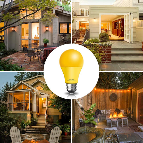 LED Bug Light Bulbs Outdoor 4 Pack,Dimmable 9W Amber Yellow Bug Light Bulbs Replace up to 60W, A19 Bug Lights for Outside, Bedroom, Hallway Porch ...